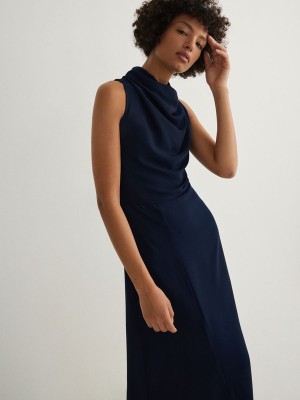 Navy Women's Reserved Midi Halter Dress | 40869BNGS