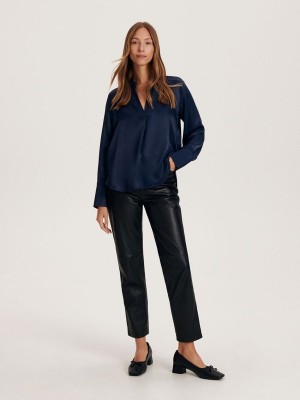 Navy Women's Reserved Viscose Shirts | 59140UVWZ