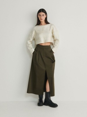 Olive Women's Reserved Adjustable Waist Skirts | 68073EDZN