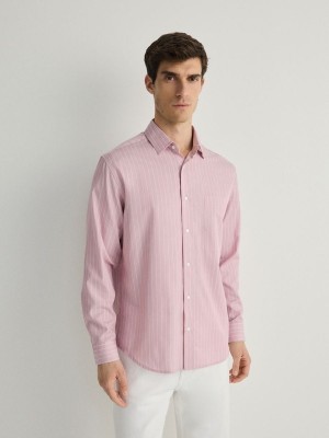 Pink Men's Reserved Comfort Fit Stripe Shirts | 04197MXHQ