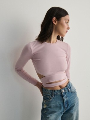 Pink Women's Reserved Blouse Tied At The Waist Shirts | 10835ZQFK