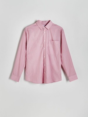 Pink Women's Reserved Comfort Fit Stripe Shirts | 64273UIHF