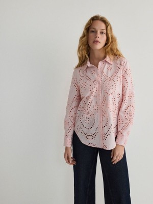 Pink Women's Reserved Openwork Shirts | 58314QURI