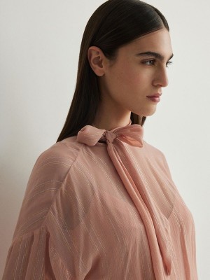 Pink Women's Reserved Silk Top Shirts | 57348OFAQ