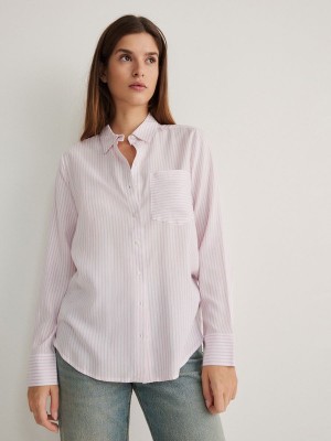 Pink Women's Reserved Striped Shirts | 73520GYMO