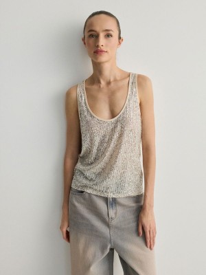 Silver Women's Reserved Sequin Top Shirts | 20537PCLA