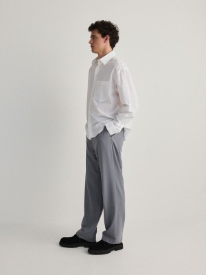 White Men's Reserved Boxy Fit Shirts | 18723ENAQ