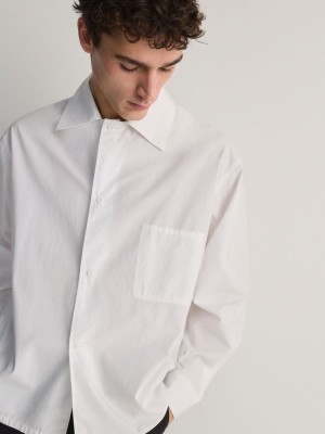 White Men's Reserved Comfort Fit Shirts | 46512LBED