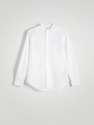 White Men's Reserved Regular Fit Mandarin Collar Shirts | 29531CONP