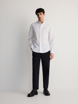 White Men's Reserved Regular Fit Mandarin Collar Shirts | 07362YRCV