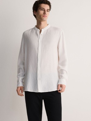 White Men's Reserved Regular Fit Mandarin Collar Shirts | 12579GKPO