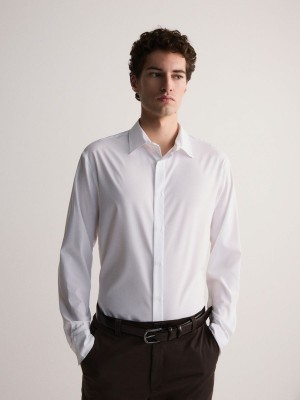 White Men's Reserved Regular Fit Plain Shirts | 91603ZMUW