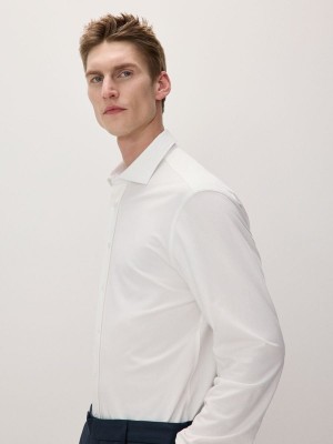 White Men's Reserved Slim Fit Jersey Shirts | 18203ILCW