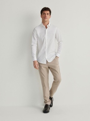 White Men's Reserved Slim Fit Shirts | 32046FTPY