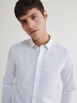 White Men's Reserved Slim Fit Shirts | 81653IRBW