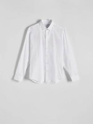 White Men's Reserved Slim Fit Shirts | 87694SYUC