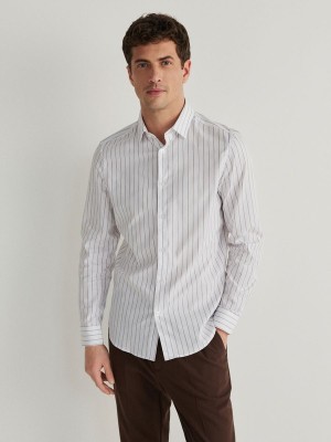 White Men's Reserved Striped Slim Fit Shirts | 32410ADBQ