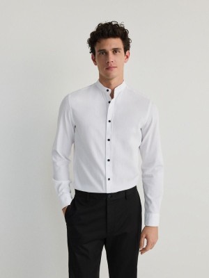 White Men's Reserved Super Slim Fitstand Up Collar Shirts | 37126MCYJ