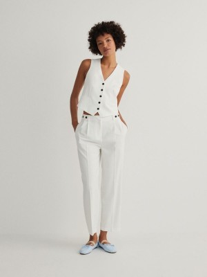 White Women's Reserved Cigarettepressed Crease Trousers | 12487YOJX