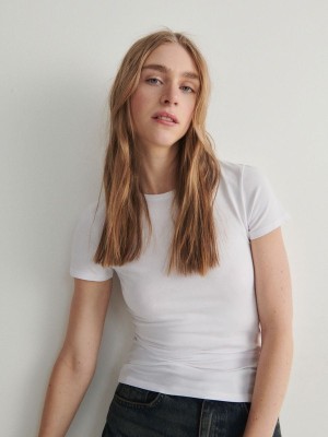 White Women's Reserved Cotton T-shirts | 51687REGM