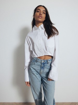 White Women's Reserved Cropped Cotton Shirts | 40926PYHC