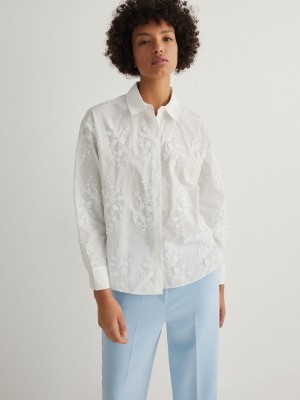 White Women's Reserved Embroidery Shirts | 84536WURT