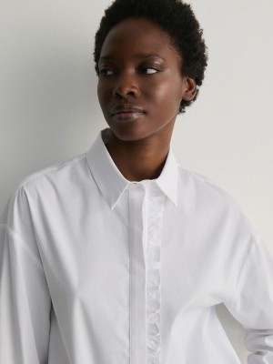 White Women's Reserved Frill Shirts | 59462QJMR