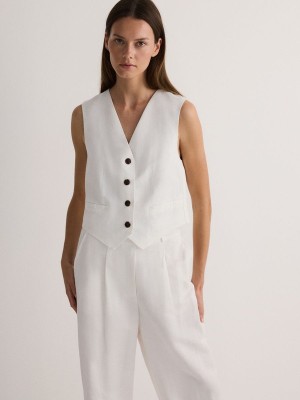 White Women's Reserved Linen Blend Vest | 46012BULX