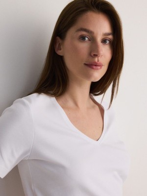 White Women's Reserved Mercerised Organic Cotton T-shirts | 19324PJHF