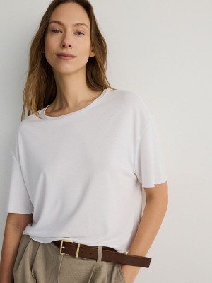 White Women's Reserved Modal Blend T-shirts | 61495RQDX