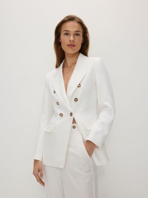 White Women's Reserved Viscose Blend Double-breasted Blazers | 57149UZJQ