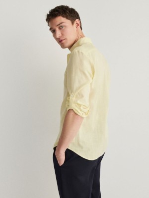 Yellow Men's Reserved Regular Fitlinen Blend Shirts | 46235VYUG