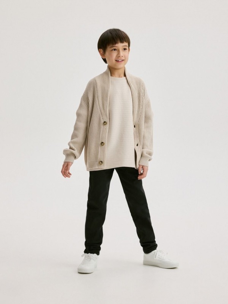 Beige Boys' Reserved Structural Cardigan Sweaters | 93842OBMQ