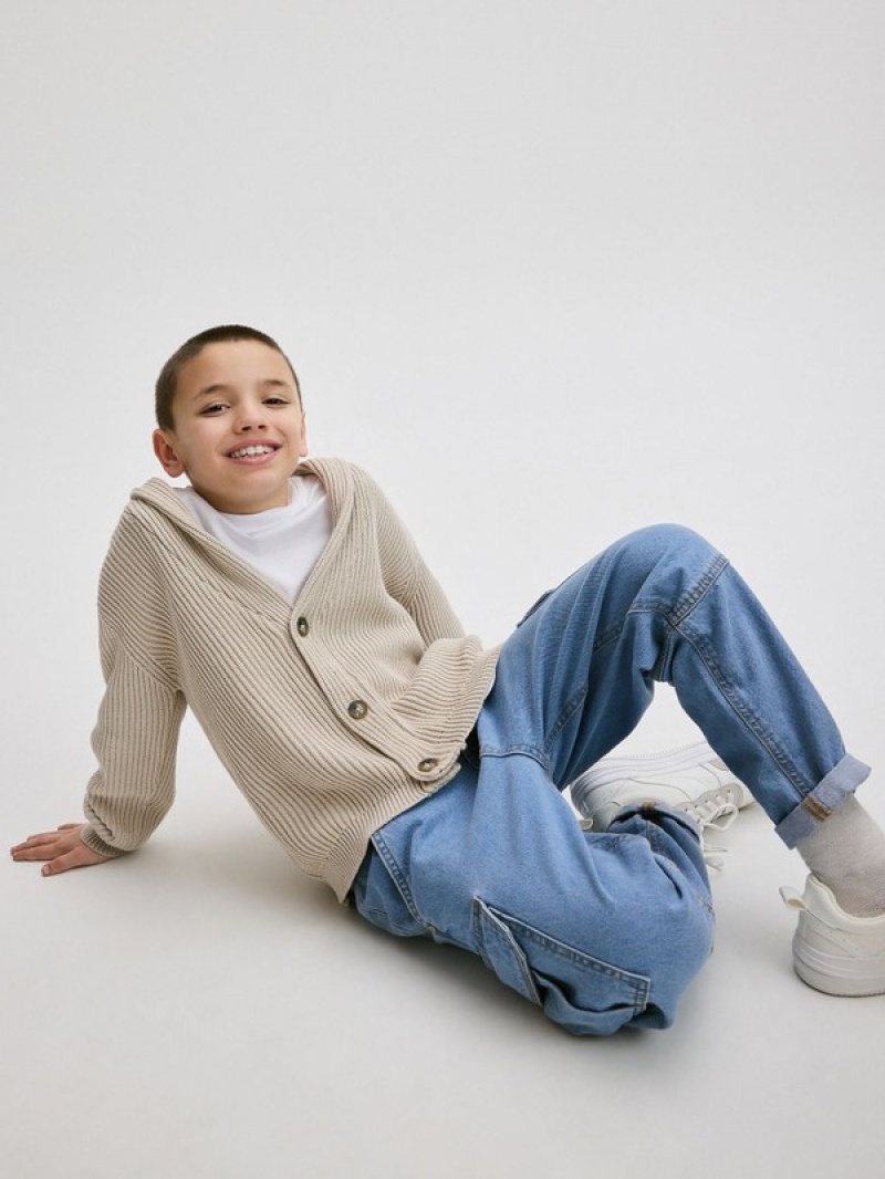 Beige Boys' Reserved Structural Cardigan Sweaters | 93842OBMQ