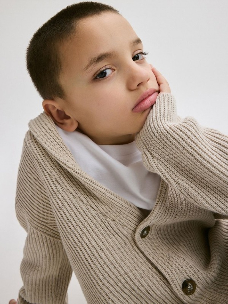 Beige Boys' Reserved Structural Cardigan Sweaters | 93842OBMQ