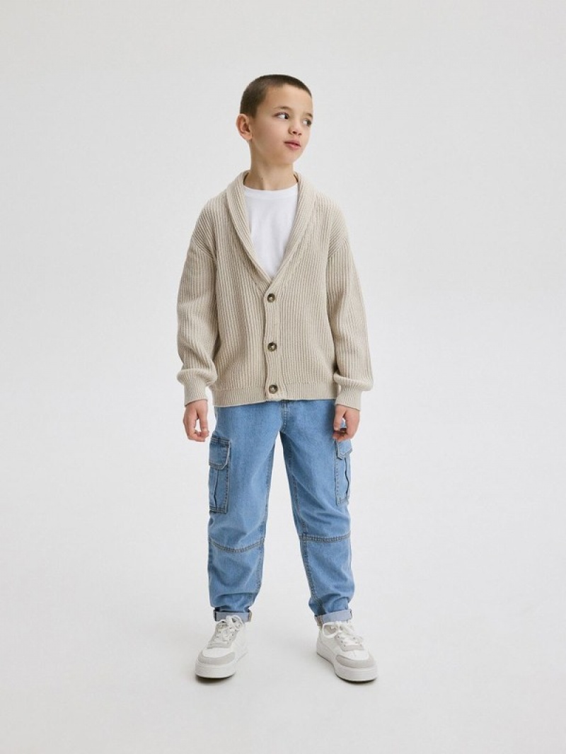 Beige Boys' Reserved Structural Cardigan Sweaters | 93842OBMQ