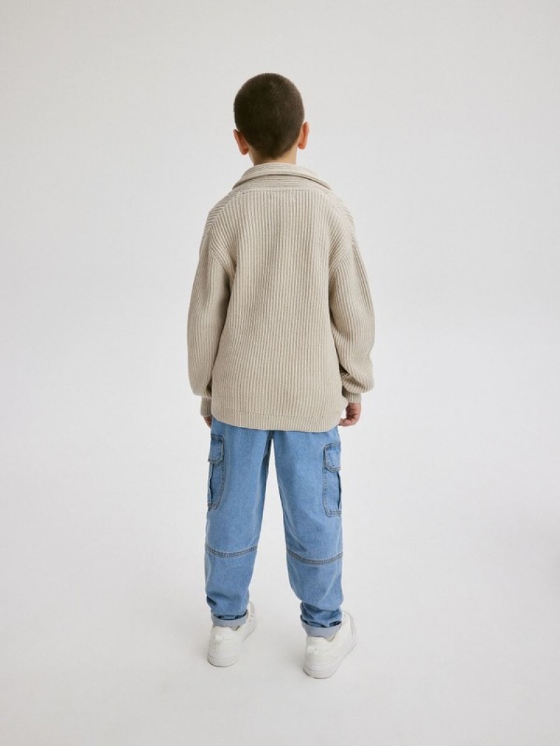 Beige Boys' Reserved Structural Cardigan Sweaters | 93842OBMQ