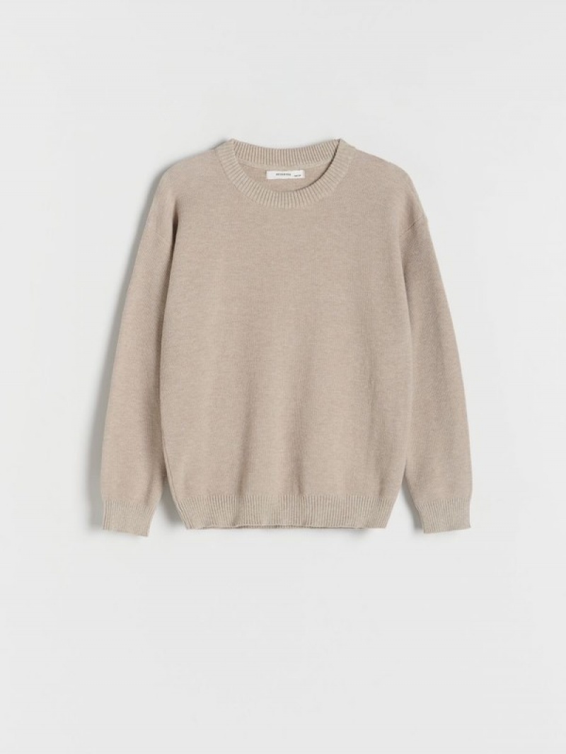 Beige Boys' Reserved Structural Cotton Sweaters | 70516RVJZ