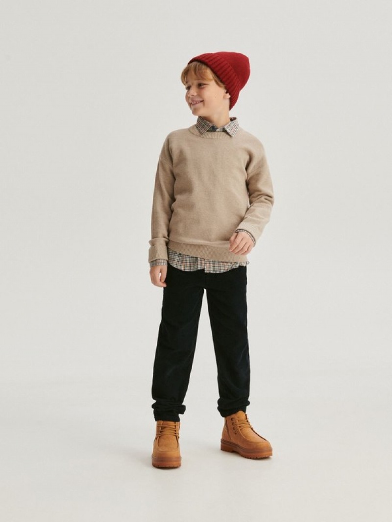 Beige Boys' Reserved Structural Cotton Sweaters | 70516RVJZ