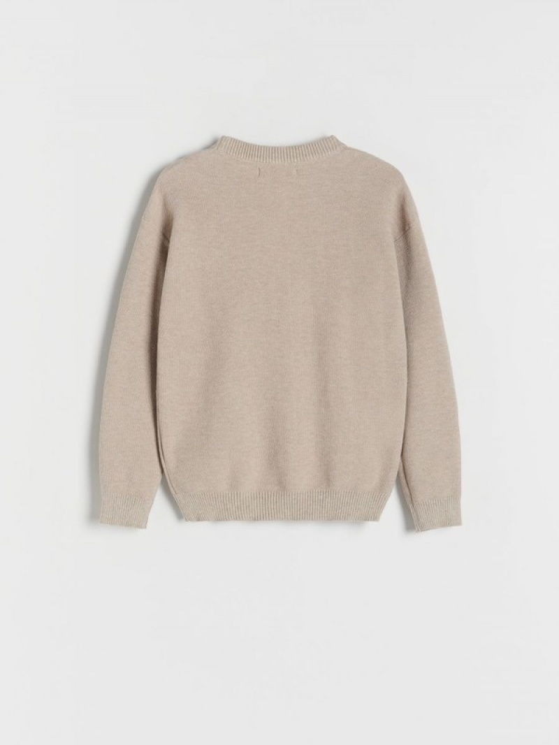 Beige Boys' Reserved Structural Cotton Sweaters | 70516RVJZ