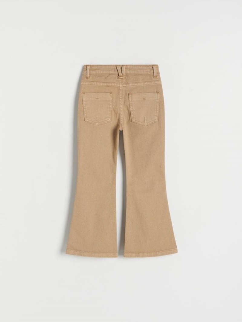 Beige Girls' Reserved Elastic Flare Jeans | 83702HJAK