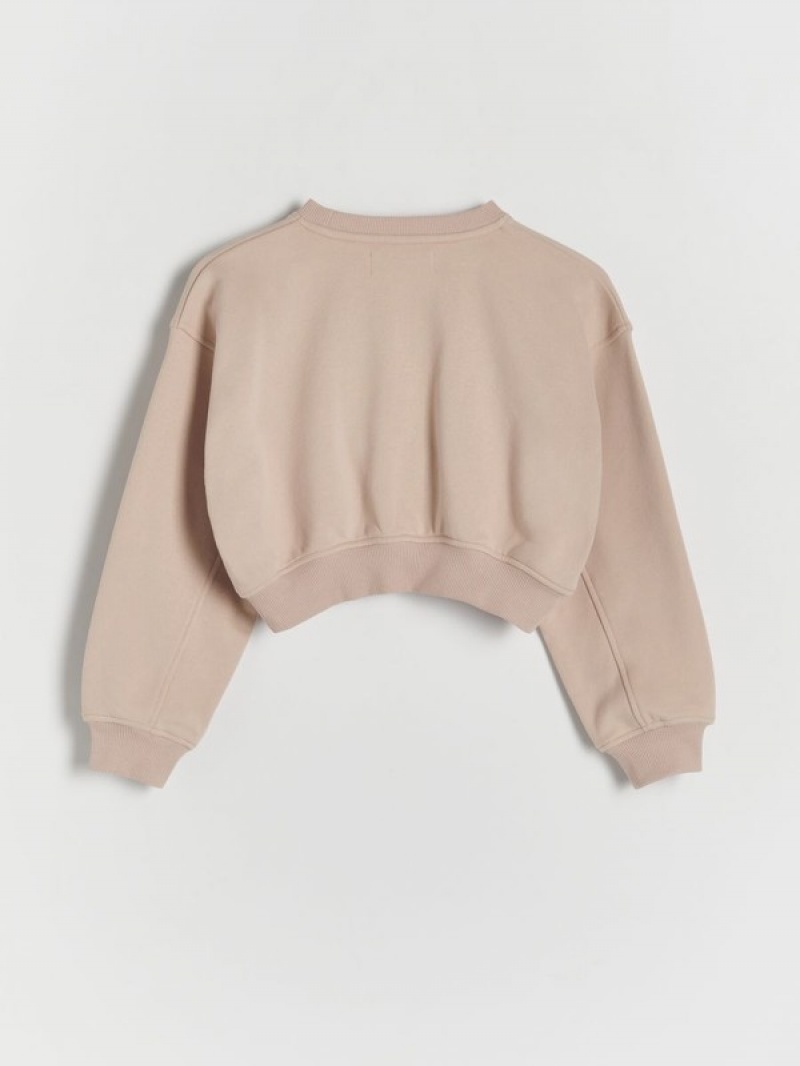 Beige Girls' Reserved Short Printed Sweatshirts | 28497SUVQ