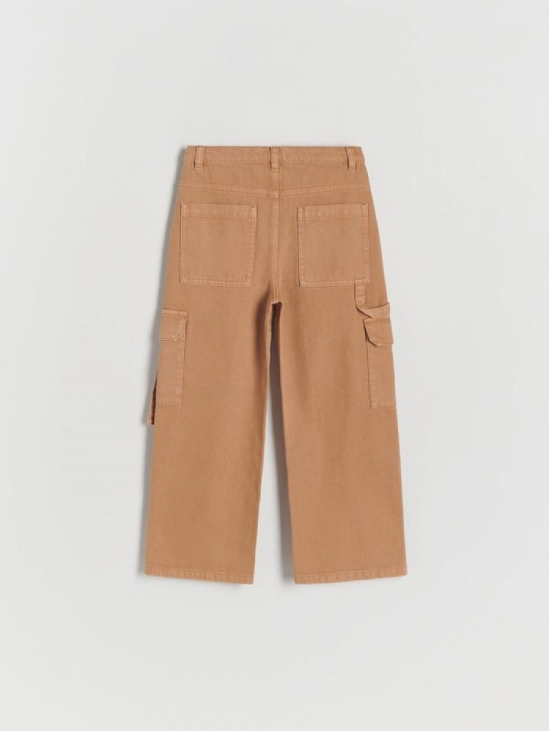 Beige Girls' Reserved Wide Legcargo Pockets Jeans | 47168UOVM