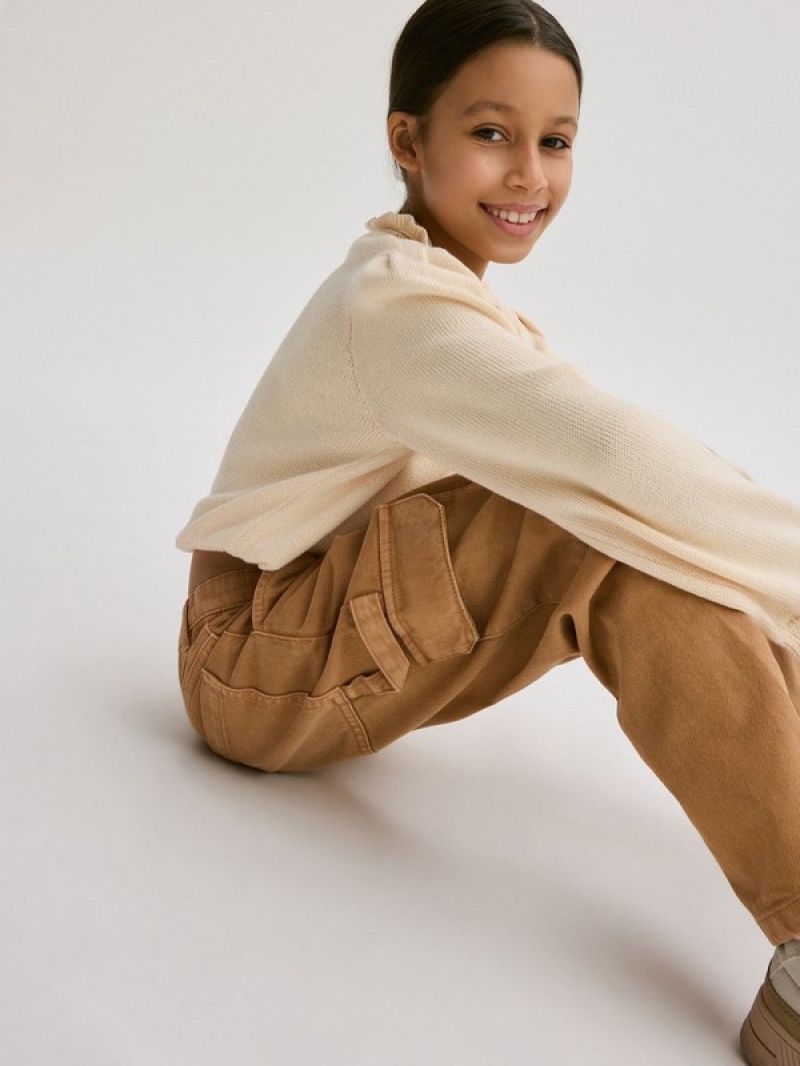 Beige Girls' Reserved Wide Legcargo Pockets Jeans | 53290HZYR