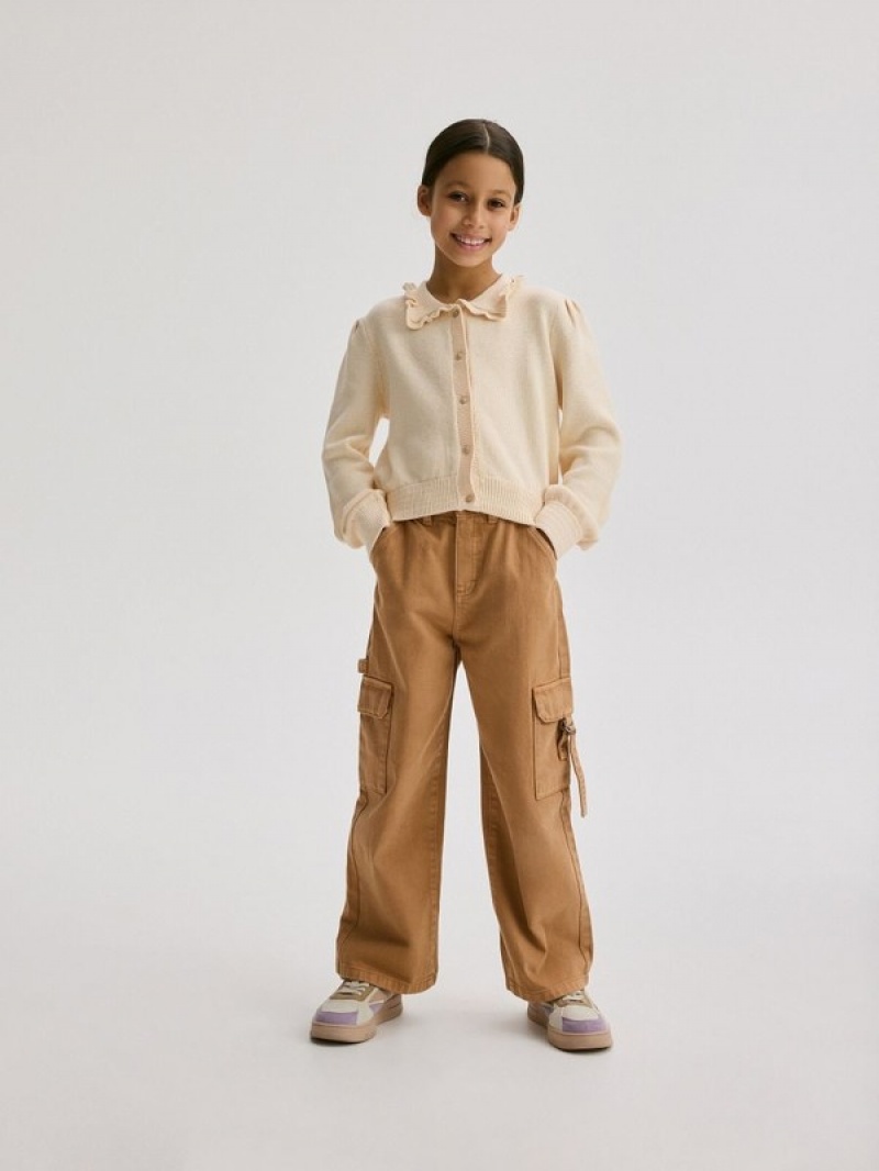 Beige Girls' Reserved Wide Legcargo Pockets Jeans | 53290HZYR