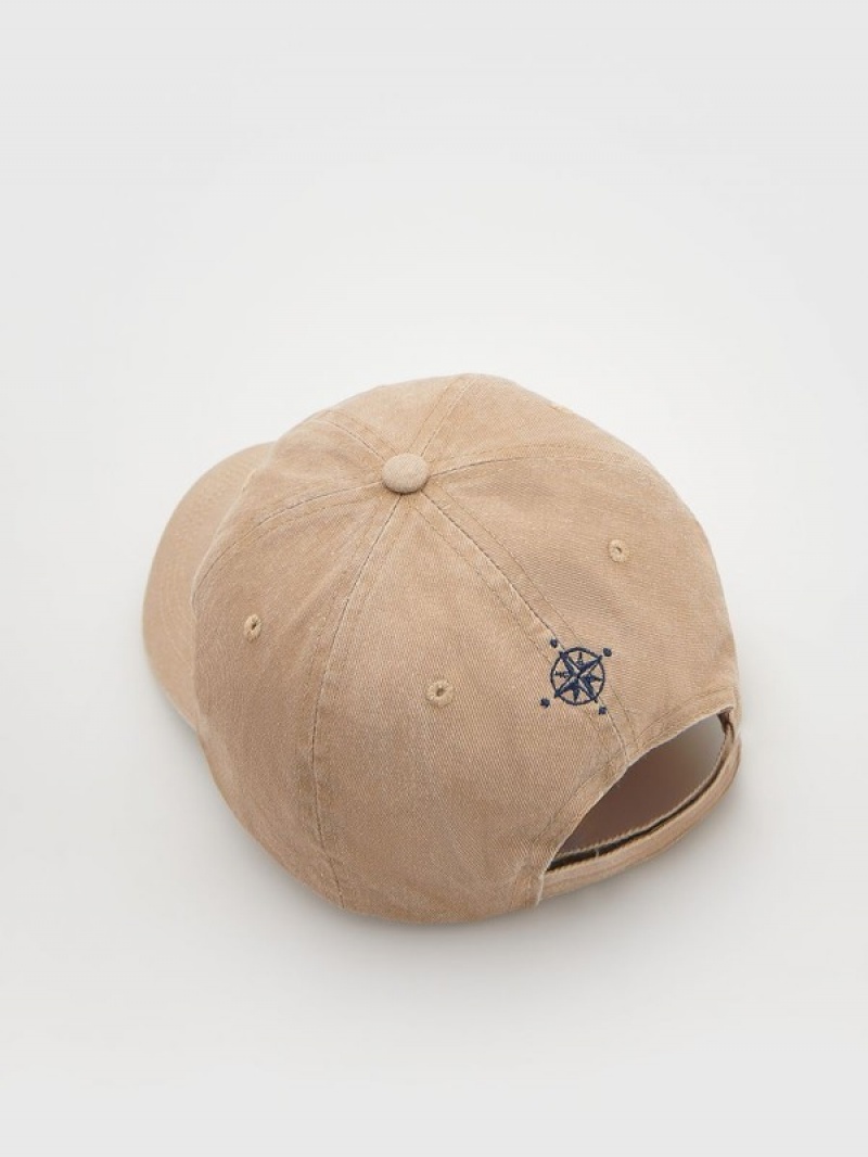 Beige Men's Reserved Baseballwash Effect Caps | 16874OJTP