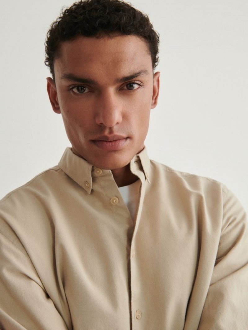 Beige Men's Reserved Comfort Fit Shirts | 98265DEOH