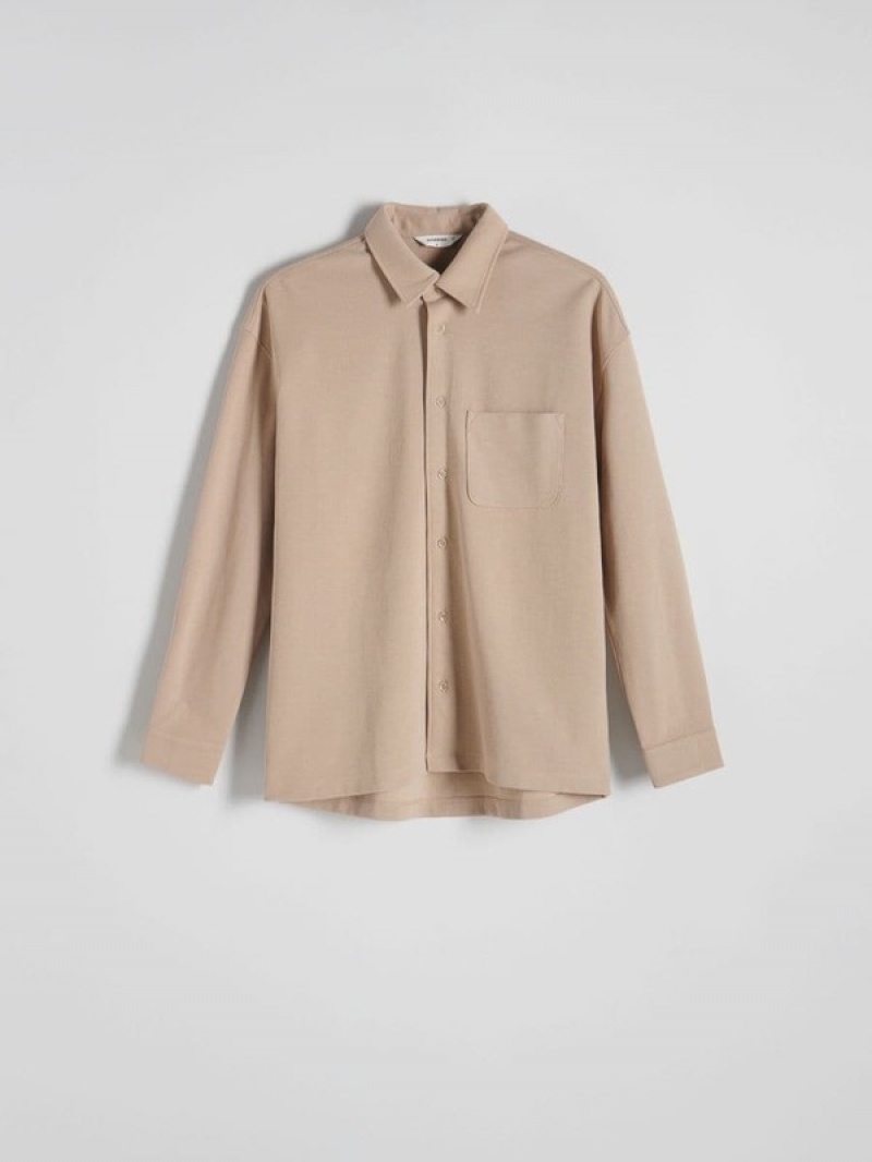 Beige Men's Reserved Comfort Fit Shirts | 14396YKRV