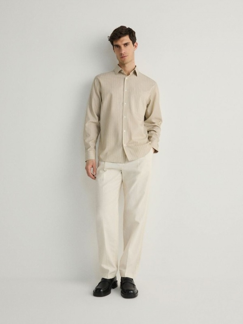 Beige Men's Reserved Comfort Fit Stripe Shirts | 94178XRDB