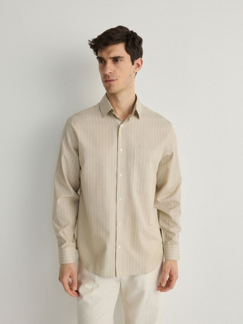 Beige Men's Reserved Comfort Fit Stripe Shirts | 94178XRDB